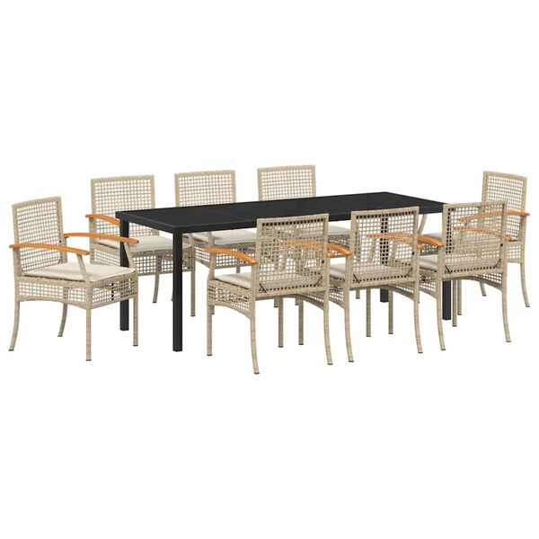 vidaXL Garten Essgruppe 9 pcs Beige Poly-Rattan