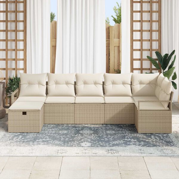 vidaXL Sofa Set mit Kissen 7 pcs Beige und Creme Poly-Rattan