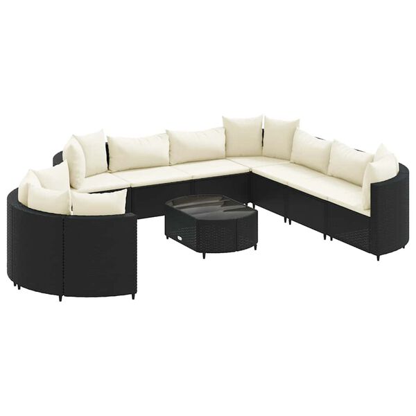 vidaXL 10-tlg. Garten-Sofagarnitur mit Kissen Schwarz Poly Rattan