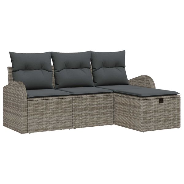 vidaXL Sofa Set mit Kissen mit Speicher 4 pcs Grau Poly-Rattan