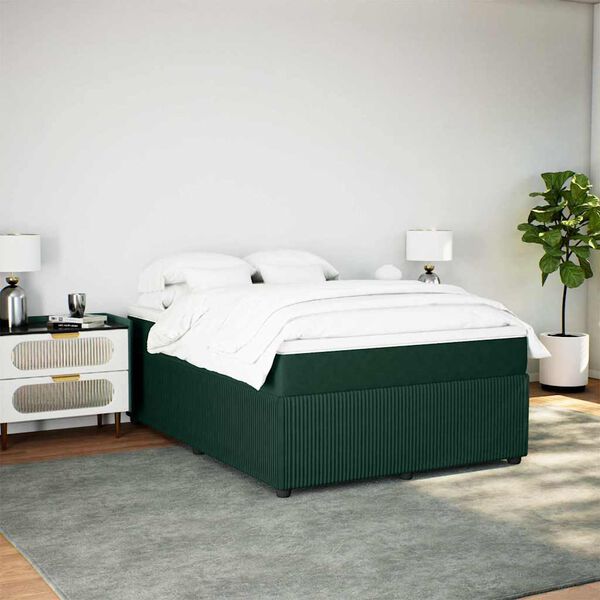 vidaXL Boxspringbett mit Matratze Dunkelgr&uuml;n 140x190 cm Samt