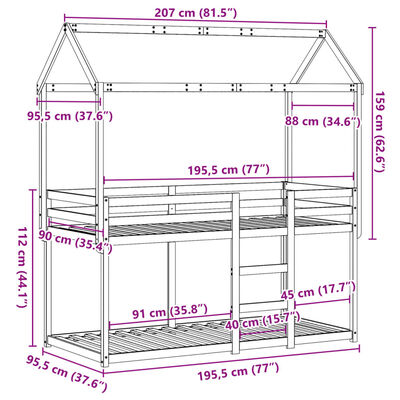 vidaXL Etagenbett ohne Matratze 90x190 cm Massivholz Kiefer