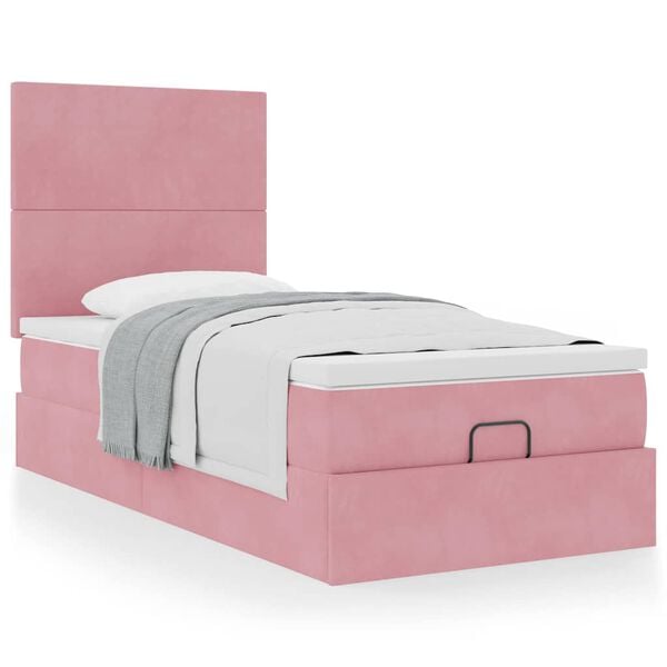 vidaXL Ottoman-Bett mit Matratzen Rosa 90x200 cm Samt