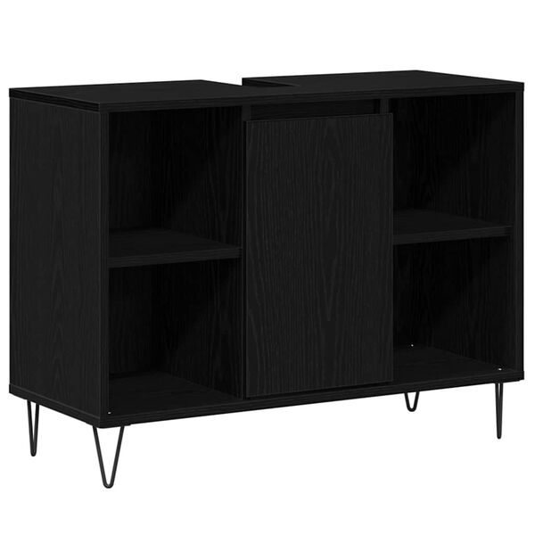 vidaXL Badezimmerschrank mit Tür Schwarz 80 x 33 x 60 cm Holzwerkstoff