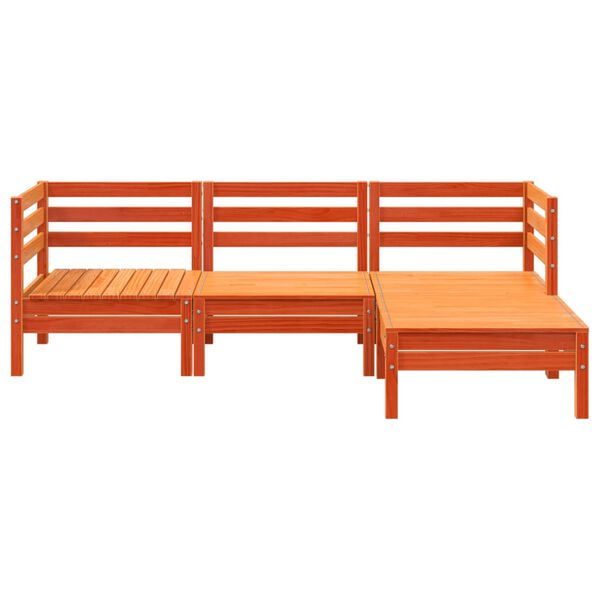 vidaXL Gartensofa 3-Sitzer mit Hocker Wachsbraun Massivholz Kiefer