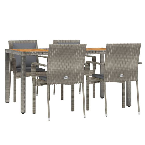 vidaXL 5-tlg. Garten-Essgruppe mit Kissen Grau Poly Rattan