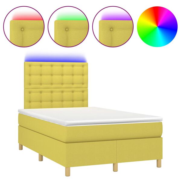 vidaXL Boxspringbett mit Matratze & LED Gr&uuml;n 120x200 cm Stoff