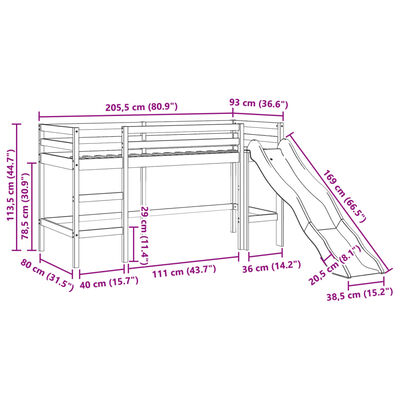 vidaXL Kinderhochbett mit Tunnel Blau 80x200 cm Massivholz Kiefer