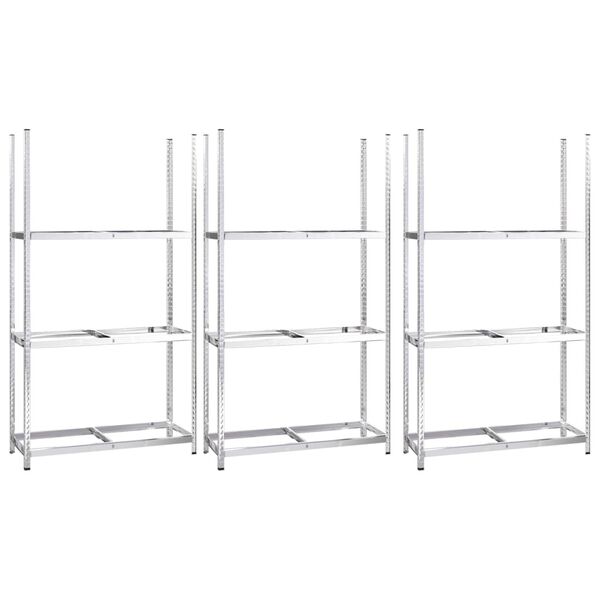 vidaXL Reifenregale mit 3 B&ouml;den 3 Stk. Silbern 110x40x200 cm Stahl