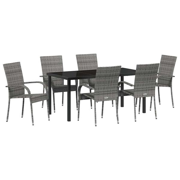 vidaXL Garten Essgruppe 7 pcs Grau Pulverbeschichteter Stahl