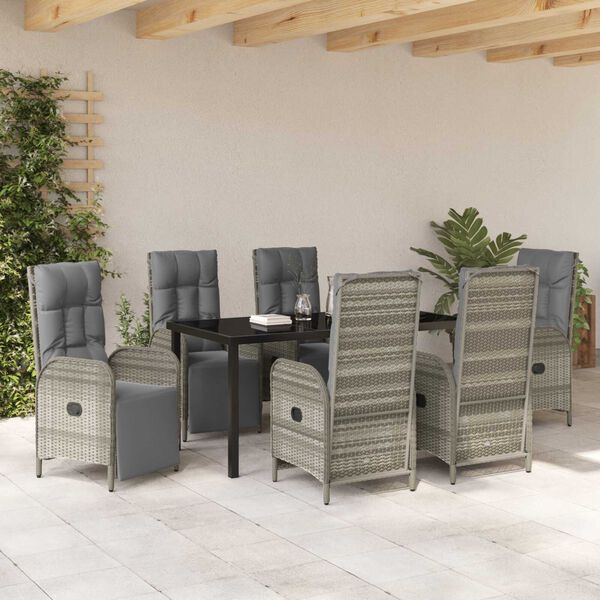 vidaXL Garten Essgruppe mit Kissen 7 pcs Grau Poly-Rattan