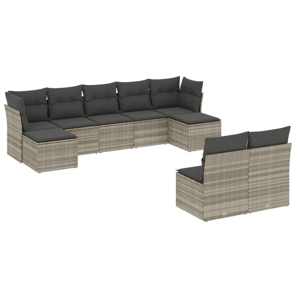 vidaXL 9-tlg. Garten-Sofagarnitur mit Kissen Hellgrau Poly Rattan