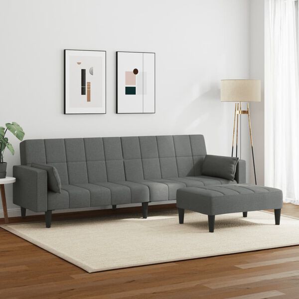 vidaXL Schlafsofa 2-Sitzer mit Fu&szlig;hocker Dunkelgrau Stoff