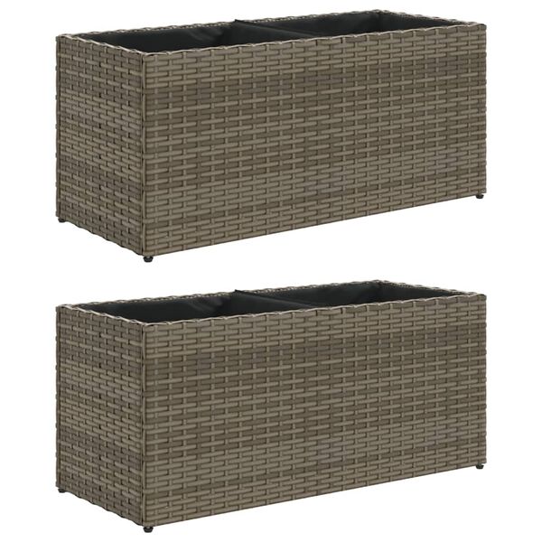 vidaXL Pflanzk&uuml;bel mit 2 T&ouml;pfen 2 Stk. Grau 72x30x32 cm Poly Rattan