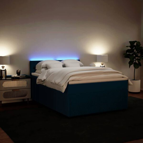 vidaXL Boxspringbett mit Matratze Blau 140x200 cm Samt