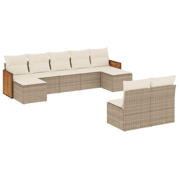 vidaXL 9-tlg. Garten-Sofagarnitur mit Kissen Beige Poly Rattan