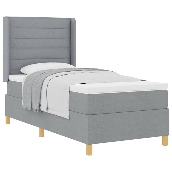 vidaXL Boxspringbett mit Matratze Hellgrau 100 x 200 cm Stoff