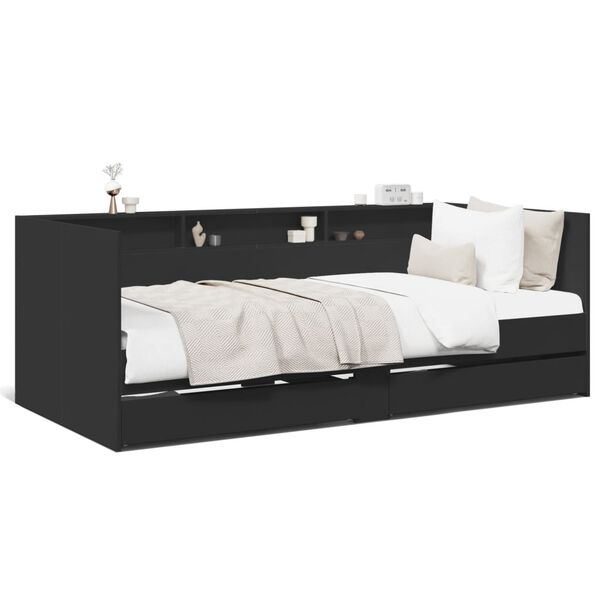 vidaXL Tagesbett mit Schubladen ohne Matratze Schwarz 90x190 cm