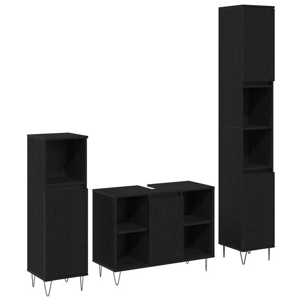 vidaXL Badezimmerm&ouml;bel-Set 3 pcs Schwarz Eichen-Optik Holzwerkstoff