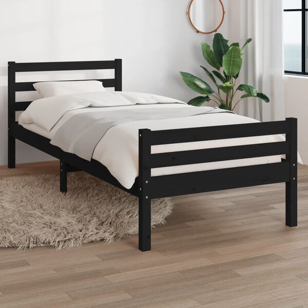 vidaXL Massivholzbett Schwarz 90x200 cm