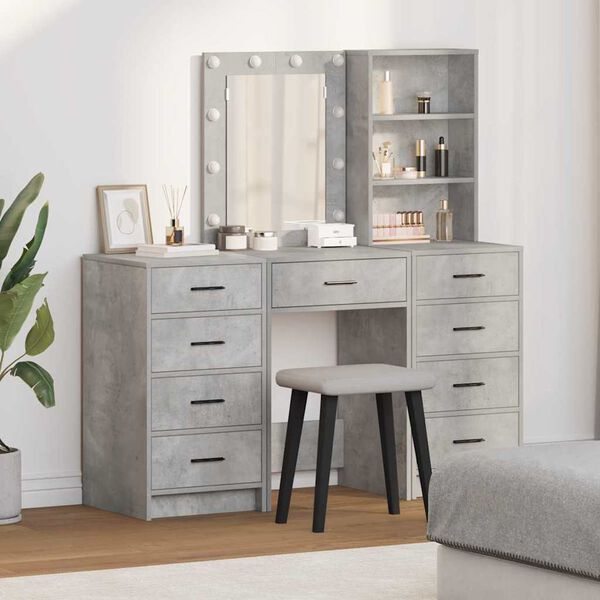 vidaXL Schminktisch 3 pcs Grau 40 x 41 x 135 cm Holzwerkstoff