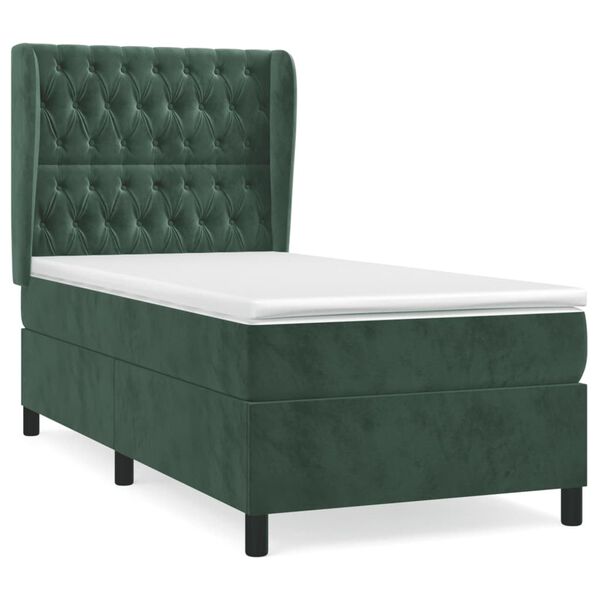 vidaXL Boxspringbett mit Matratze Dunkelgr&uuml;n 90x190 cm Samt