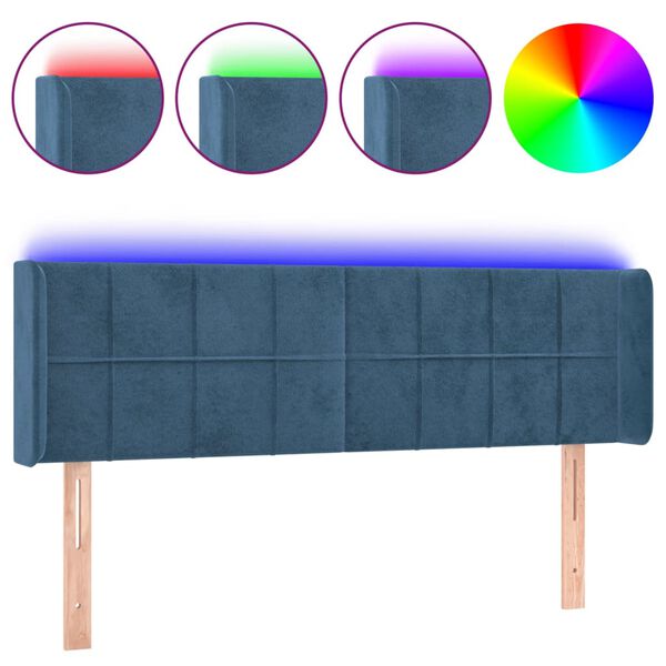 vidaXL LED Kopfteil Dunkelblau 147x16x78/88 cm Samt