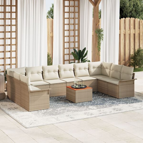 vidaXL Garten-Sofa-Set mit Kissen mit Speicher 11 pcs Beige und Creme
