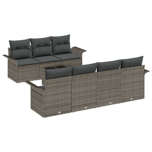 vidaXL Gartensofa-set mit Kissen mit Speicher 8 pcs Grau Poly-Rattan