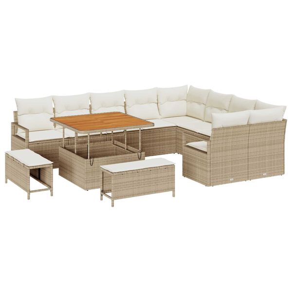 vidaXL Garten-Sofa-Set mit Kissen 12 pcs Beige Poly Rattan
