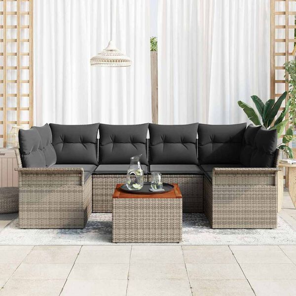 vidaXL Garten-Sofa-Set mit Kissen mit Speicher mit Kissen 7 pcs Grau