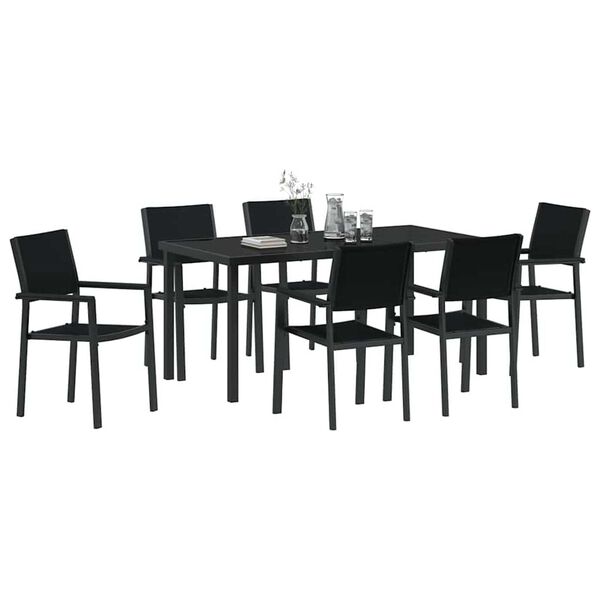 vidaXL Garten Essgruppe 7 pcs Schwarz Pulverbeschichteter Stahl