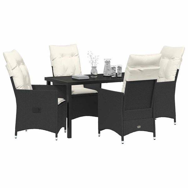 vidaXL Garten Essgruppe mit Kissen 5 pcs Schwarz Poly Rattan