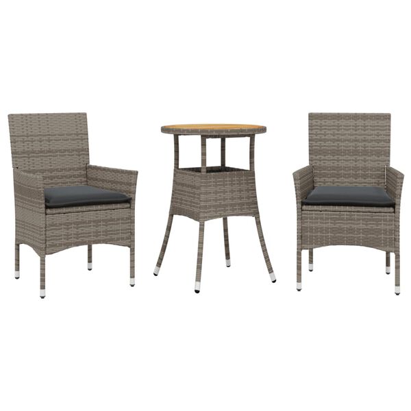 vidaXL 3-tlg. Garten-Essgruppe mit Kissen Grau Poly Rattan Akazie