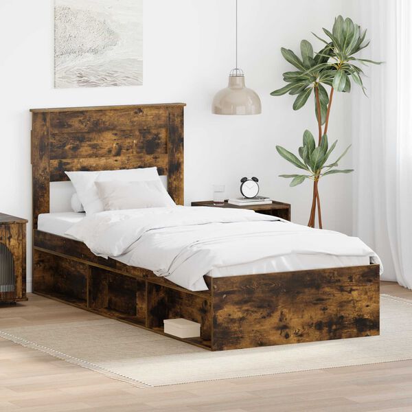 vidaXL Bettrahmen Ger&auml;ucherte Eiche 90 x 190 cm Massives Kiefernholz