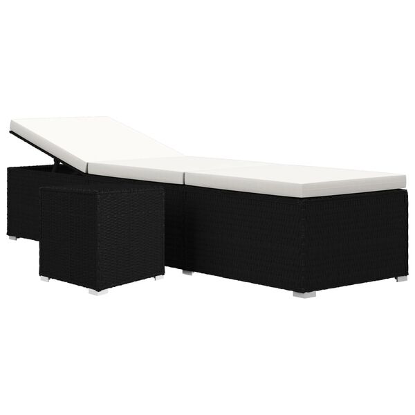 vidaXL Sonnenliege mit Auflage und Teetisch Poly Rattan Cremewei&szlig;