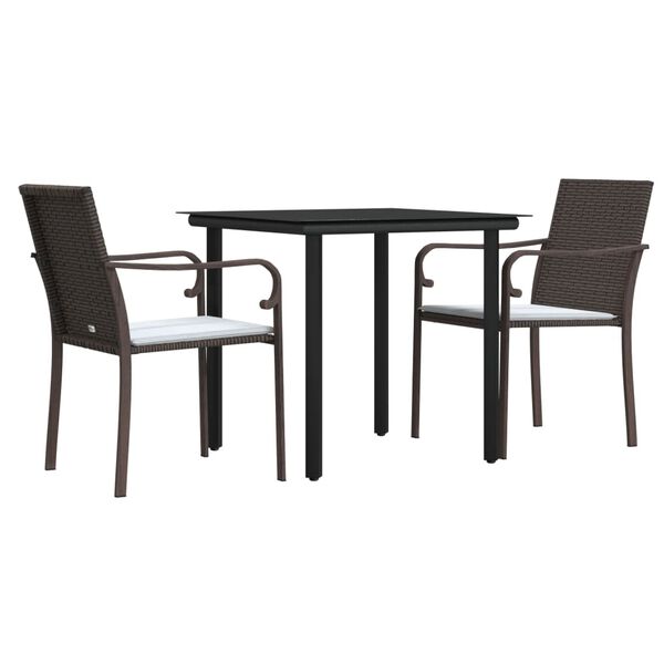 vidaXL 3-tlg. Garten-Essgruppe mit Kissen Poly Rattan und Stahl