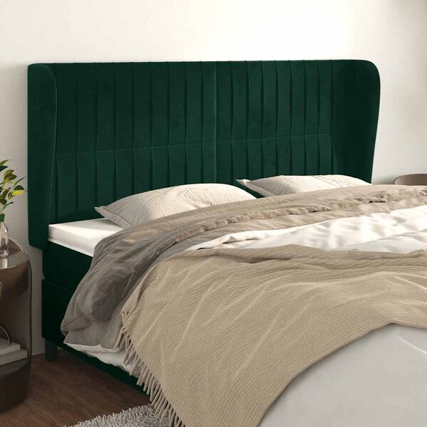 vidaXL Kopfteil mit Ohren Dunkelgr&uuml;n 203x23x118/128 cm Samt