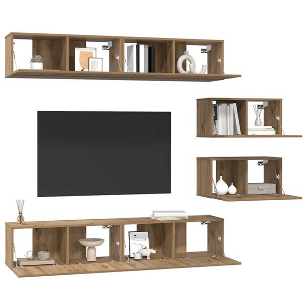 vidaXL TV-Schrankset Wandmontiert 6 pcs Artisan-Eiche Holzwerkstoff