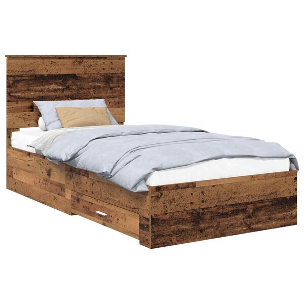 vidaXL Bettrahmen mit Kopfteil Altholz 100 x 200 cm Holzwerkstoff