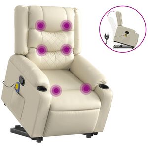 vidaXL Massagesessel mit Aufstehhilfe Creme Kunstleder
