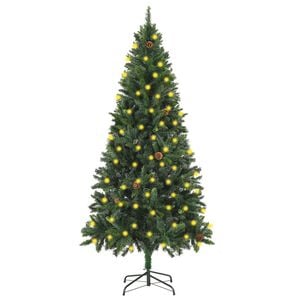 vidaXL K&uuml;nstlicher Weihnachtsbaum mit Beleuchtung & Zapfen Gr&uuml;n 180 cm