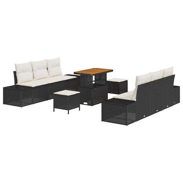 vidaXL Garten-Sofa-Set mit Kissen 9 pcs Schwarz Poly Rattan