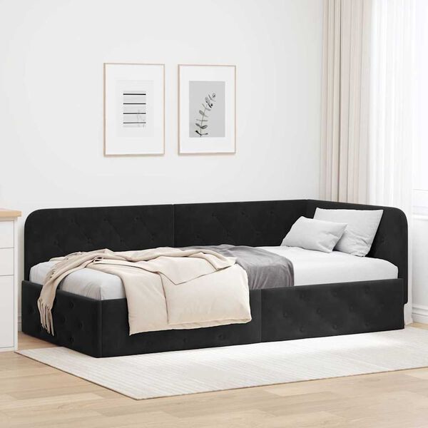 vidaXL Eckbettgestell mit Kopfteil Schwarz 90 x 200 cm Samt