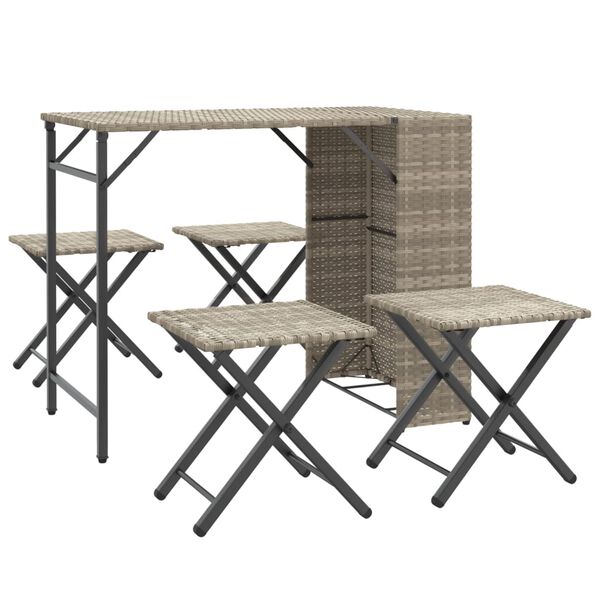 vidaXL 5-tlg. Garten-Essgruppe Klappbar Hellgrau Poly Rattan