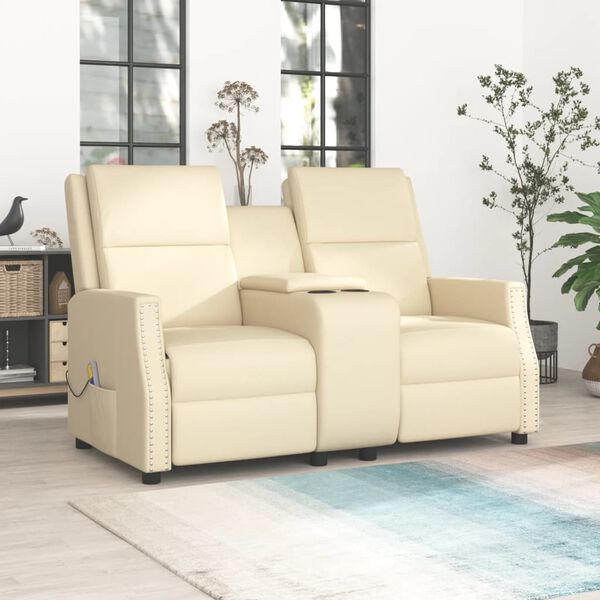 vidaXL 2-Sitzer Massagesessel Creme Kunstleder