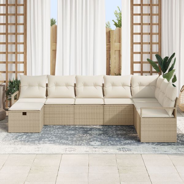 vidaXL Sofa Set mit Kissen mit Speicher Beige und Creme Poly-Rattan