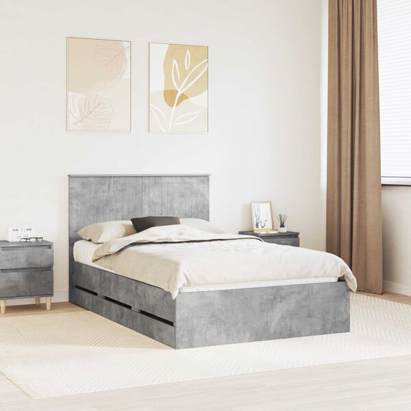 vidaXL Bettrahmen mit Kopfteil Beton Grau 120 x 200 cm Ingenieurs Holz