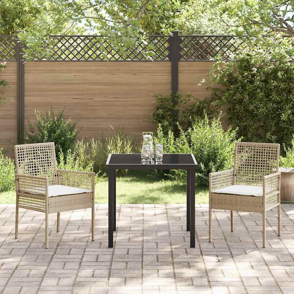 vidaXL Garten Essgruppe mit Kissen 3 pcs Beige Poly-Rattan