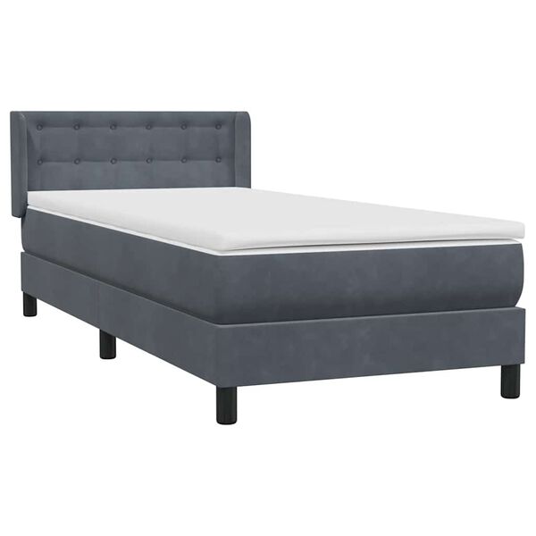 vidaXL Boxspringbett mit Matratze Dunkelgrau 90x210 cm Samt